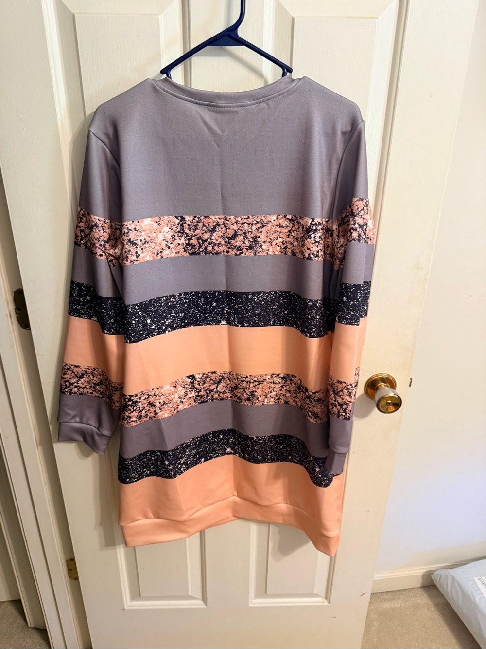 Striped Long Sleeve Tunic Top in Gray and Peach